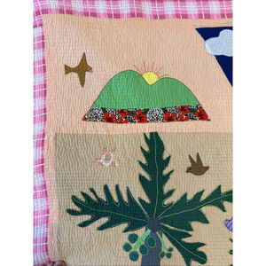 Vintage Handmade Colorful Pictorial Quilt Quilt Fish Palm Trees Birds Mountains